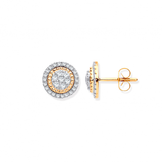 9ct Yellow Gold Multy Circles Stud Diamond 0.36ct Earrings